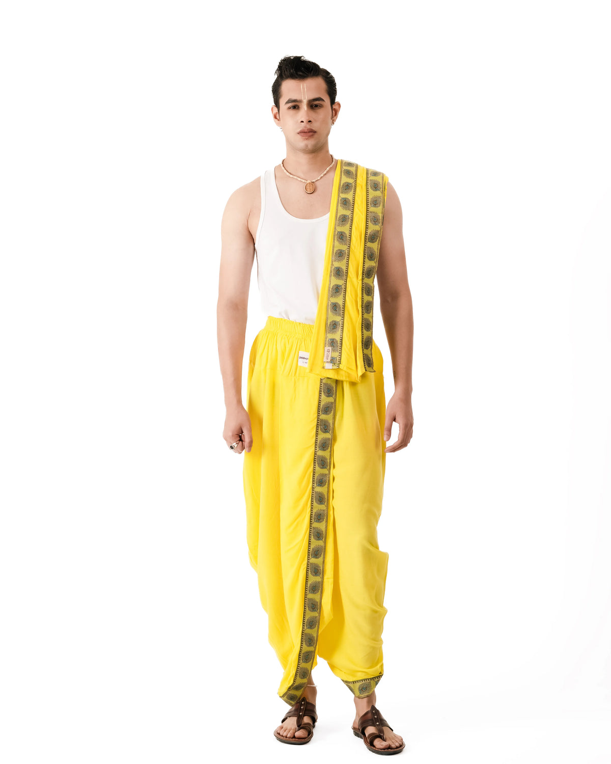 Traditional Pant style  Dhoti and Dupatta (Mor Pankh) Lemon