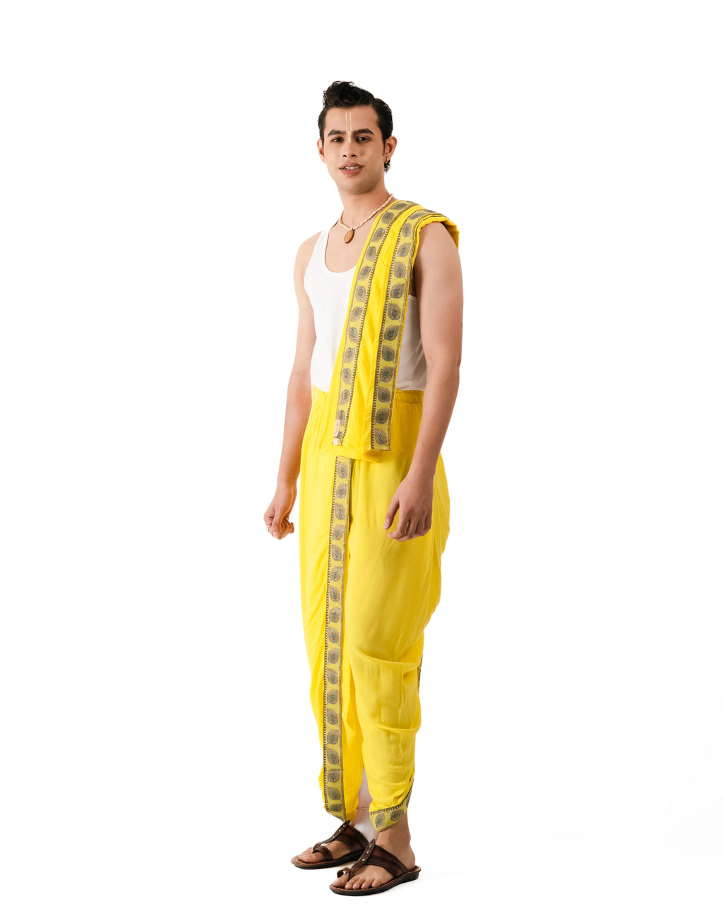 Traditional Pant style  Dhoti and Dupatta (Mor Pankh) Lemon