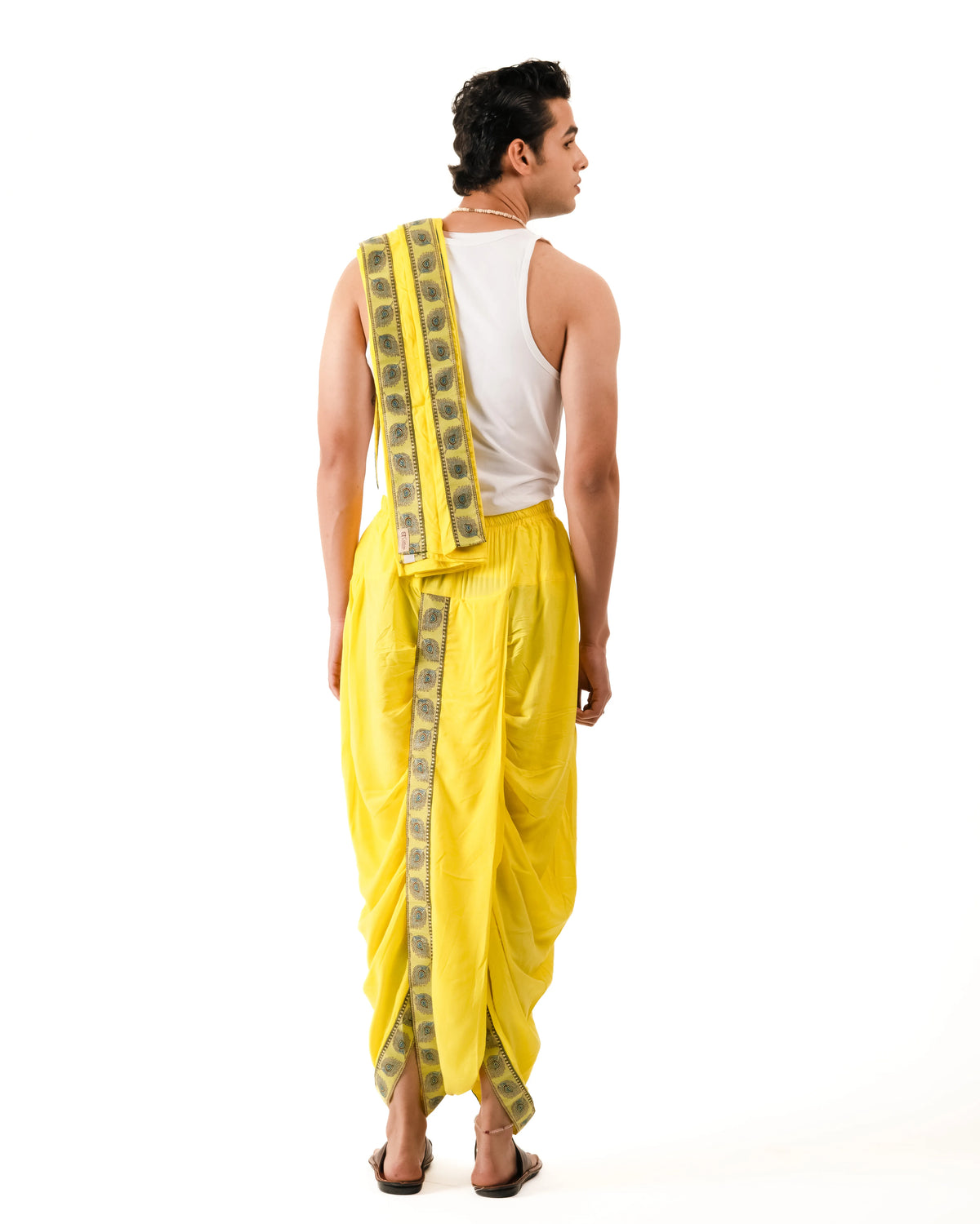 Traditional Pant style  Dhoti and Dupatta (Mor Pankh) Lemon