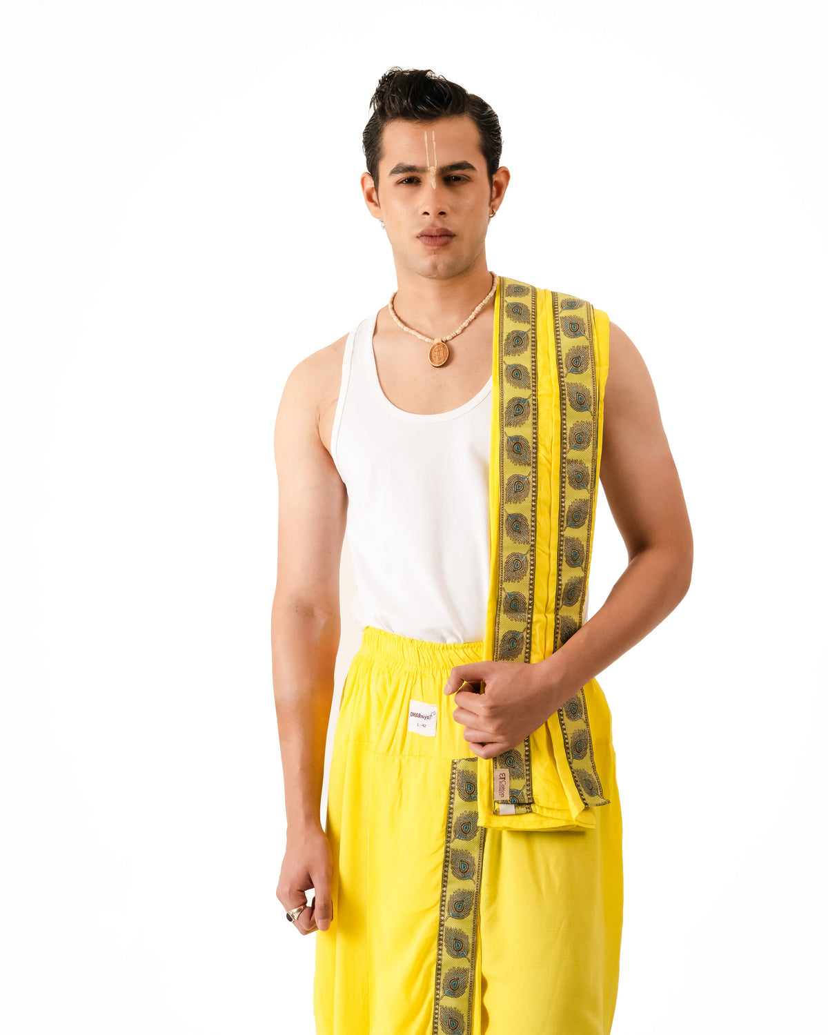 Traditional Pant style  Dhoti and Dupatta (Mor Pankh) Lemon