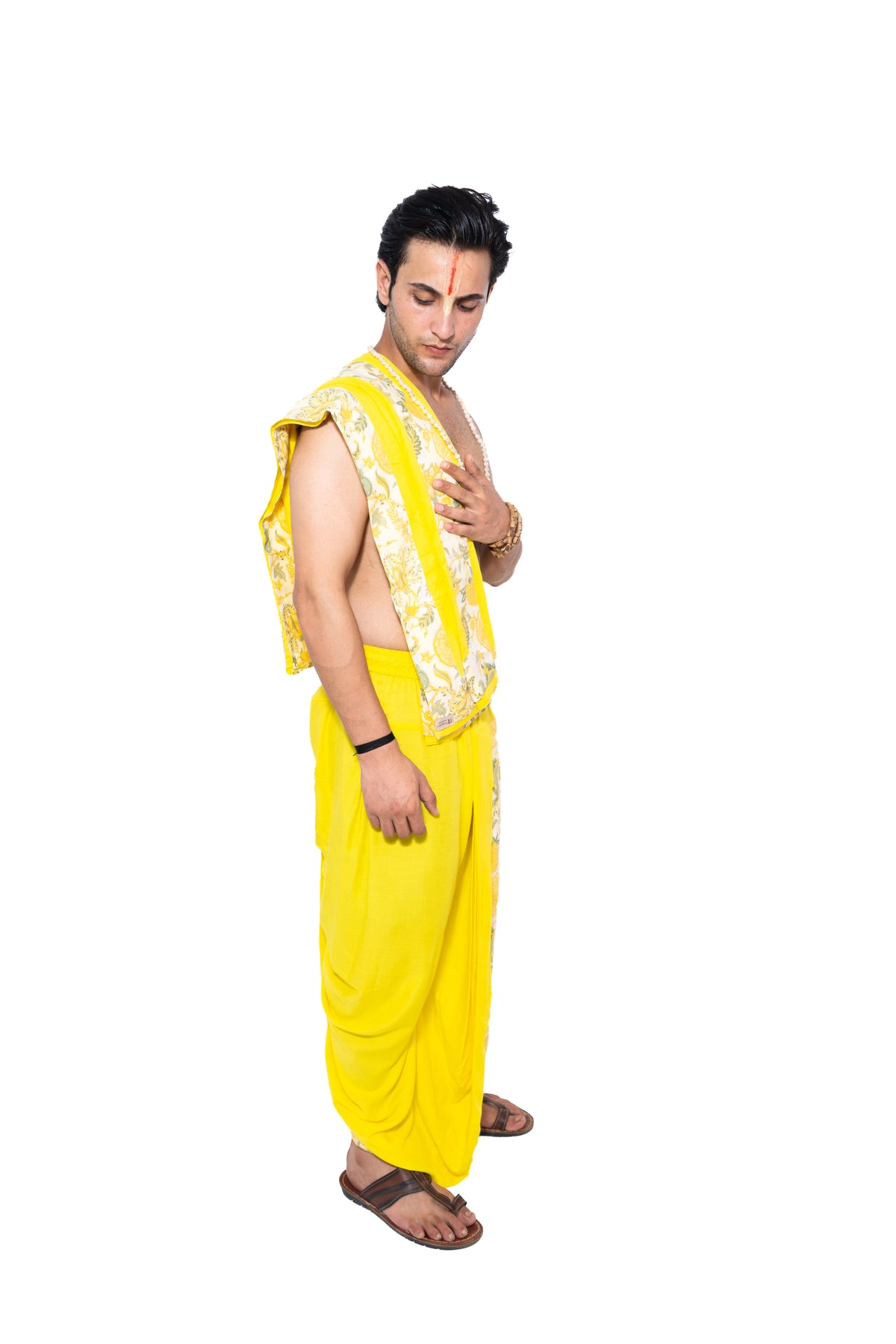 Nandalāla Pant Style Dhoti and dupatta set - Yellow
