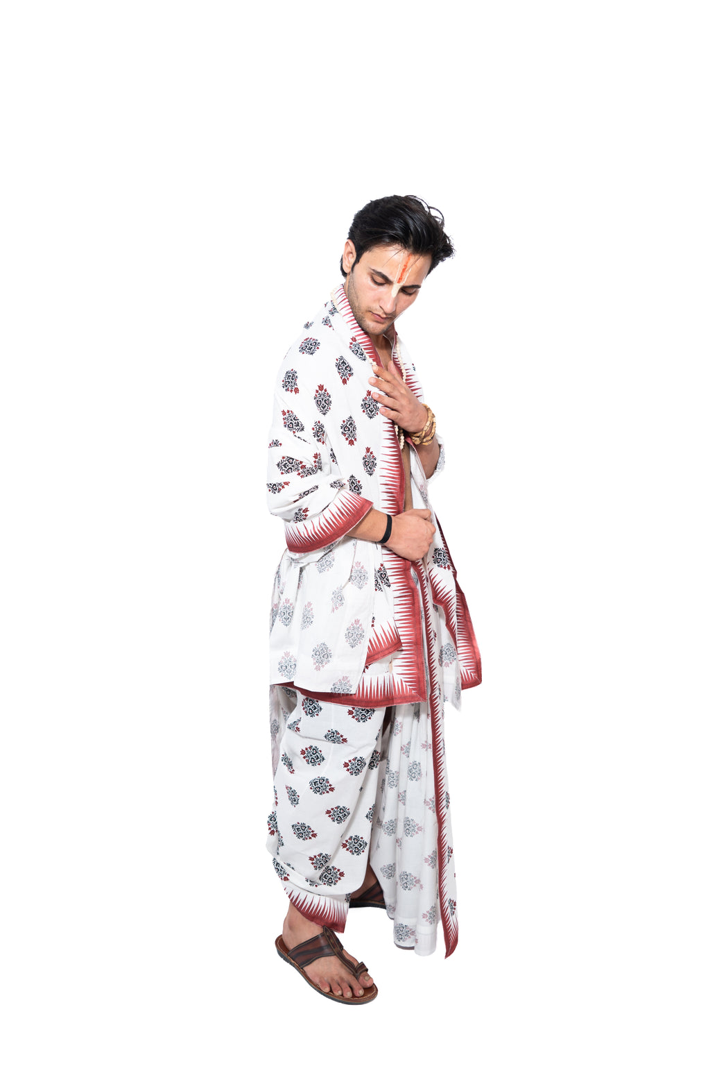 VAISNAVA Pant style Dhoti and dupatta set - Off white
