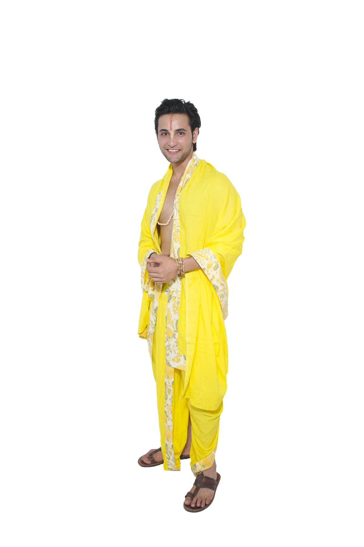Nandalāla Pant Style Dhoti and dupatta set - Yellow