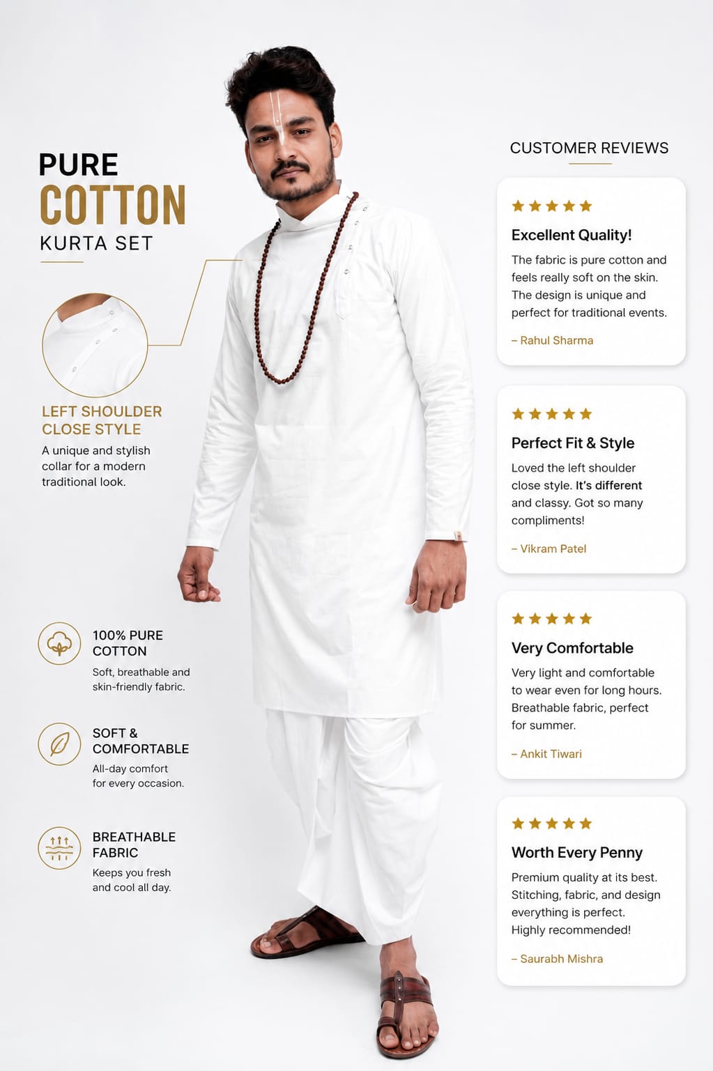 White Cotton Kurta Side Design