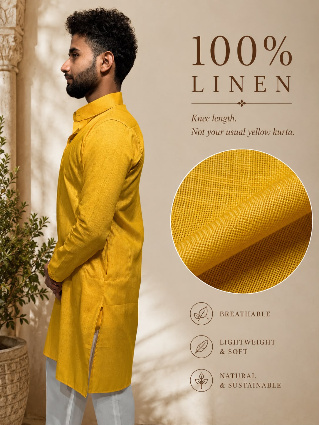 Pure Linen Kurta YELLOW